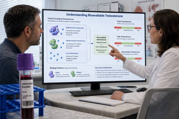 Understand bioavailable testosterone, how SHBG and albumin affect results, causes of high or low levels, testing methods, and safe follow-up steps.