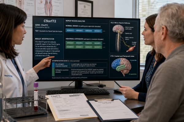 Understand how C9orf72 repeat expansion testing relates to ALS and frontotemporal dementia, how results are classified, and what they mean for family risk.