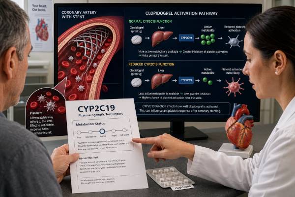 CYP2C19 Clopidogrel Genetic Test: Plavix Response, Heart Risk, and Results Understand CYP2C19 clopidogrel test results, loss-of-function alleles, Plavix response, alternatives after PCI, and cardiovascular risk implications.