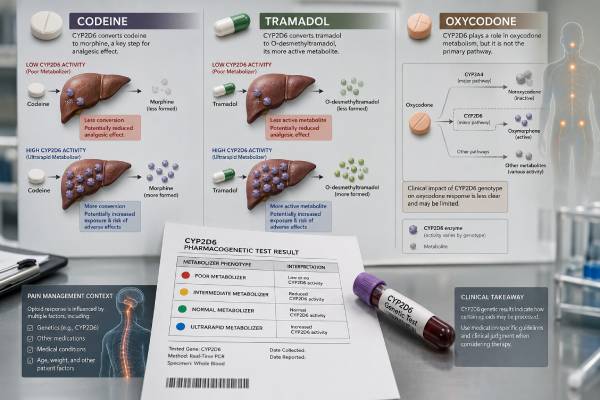 CYP2D6 Opioid Pharmacogenetic Test: Codeine, Tramadol, Oxycodone, and Results Understand CYP2D6 opioid test results for codeine, tramadol, and oxycodone, including poor and ultrarapid metabolism, interactions, safety, and limits.