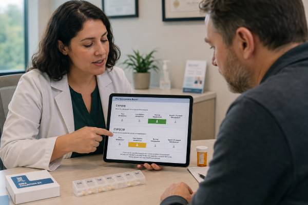 Understand CYP2D6 and CYP2C19 antidepressant pharmacogenetic results, metabolizer phenotypes, drug interactions, dosing implications, and test limitations.