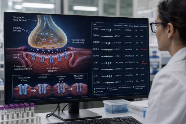 Understand congenital myasthenic syndrome genetic panels, neuromuscular junction genes, result categories, inheritance, and why the exact subtype can change treatment.