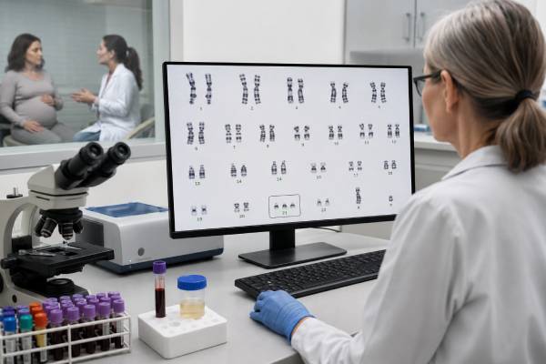Down Syndrome Genetic Test: Trisomy 21 Screening, Diagnosis, and Results Understand Down syndrome genetic testing, including trisomy 21 screening, CVS and amniocentesis diagnosis, chromosome results, recurrence, and next steps.
