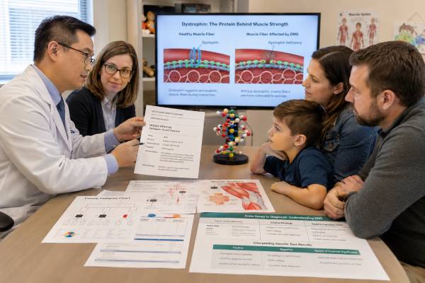 Duchenne Muscular Dystrophy Genetic Test: DMD Gene Mutations and Results Learn how DMD gene testing diagnoses Duchenne muscular dystrophy, detects deletions and sequence variants, explains results, and guides family care.