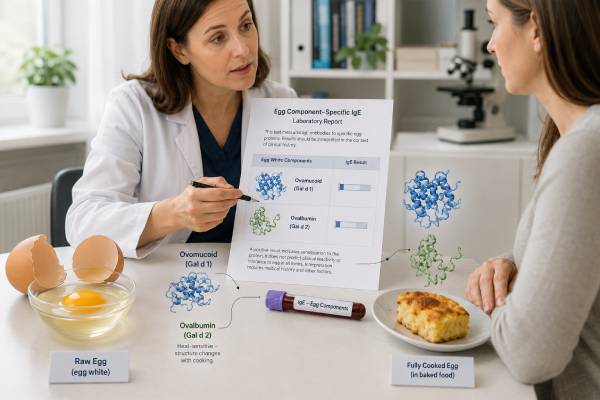 Understand ovomucoid and ovalbumin IgE results, how heat changes egg proteins, what positive values mean, and why a supervised food challenge may still be needed.