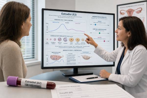 Understand estradiol testing, cycle and menopause ranges, causes of high or low E2, fertility uses, related hormone patterns, and next steps after results.