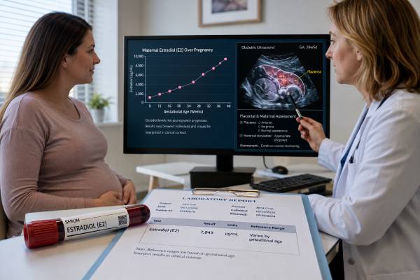 Estradiol Test in Pregnancy: Estrogen Levels, Placenta Function, and Results Understand estradiol testing in pregnancy, including normal variability, fertility-treatment effects, low and high results, placental biology, and appropriate clinical follow-up.
