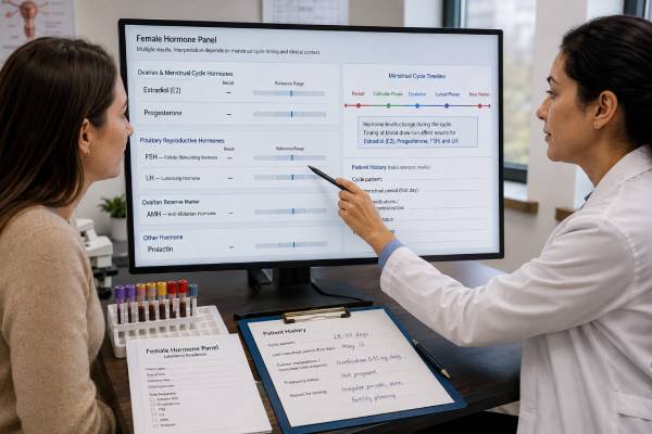 Learn how estradiol, progesterone, FSH, LH, AMH, and prolactin are timed and interpreted for periods, ovulation, fertility, ovarian reserve, and menopause concerns.