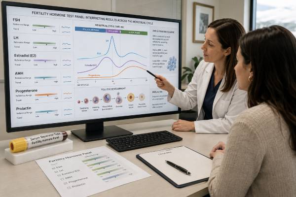 Understand fertility hormone panels, the timing and meaning of FSH, LH, estradiol, AMH, progesterone, and prolactin, and the limits of normal results.