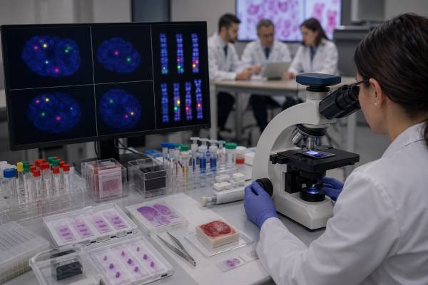 Fluorescence In Situ Hybridization (FISH) Test: Gene Deletions, Duplications, Fusions, and Results Learn how FISH testing uses fluorescent probes to detect gene deletions, duplications, amplifications, and fusions, including signal patterns, cutoffs, and limitations.