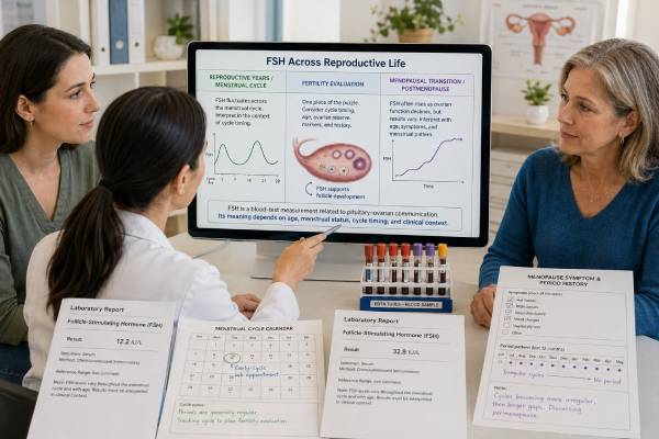 Learn how an FSH test is used for fertility, ovarian reserve, absent periods, menopause, and premature ovarian insufficiency, including high and low result patterns.