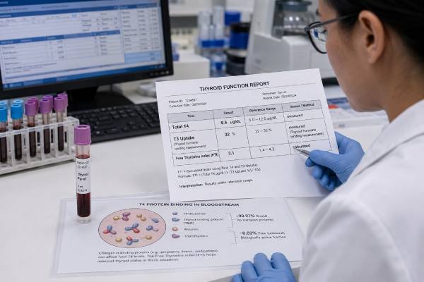 Learn how the free thyroxine index combines total T4 and T3 uptake, what high or low FTI results suggest, and when binding proteins can affect interpretation.