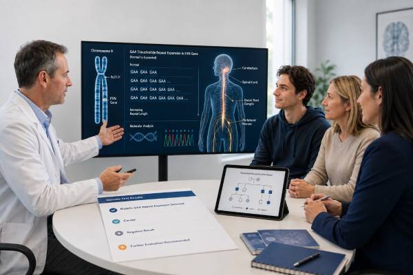 Friedreich Ataxia Genetic Test FXN Gene, GAA Repeats, and Results Understand Friedreich ataxia genetic testing, FXN GAA repeat ranges, positive and carrier results, inheritance, limitations, and follow-up care.