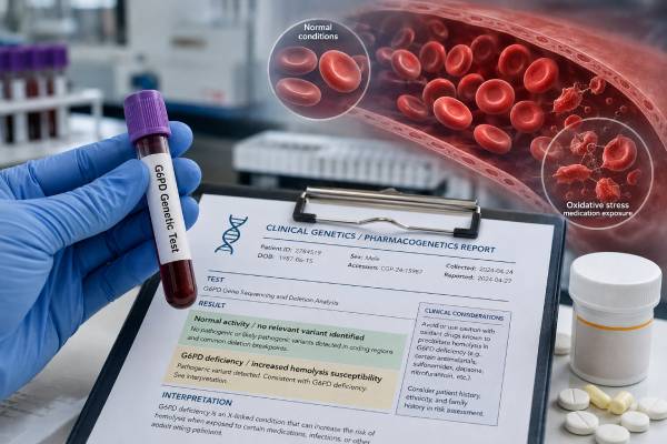 G6PD Genetic Test: Medication Hemolysis Risk, Deficiency, and Results Understand G6PD genetic testing, enzyme activity, medication hemolysis risk, result interpretation, test limitations, and safe next steps.