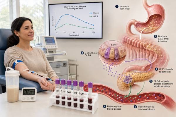 Glucagon-Like Peptide-1 (GLP-1) Test: Incretin Hormone, Diabetes, and Results Learn what a GLP-1 test measures, why active and total results differ, how meal testing works, and how to interpret high or low GLP-1 levels in context.
