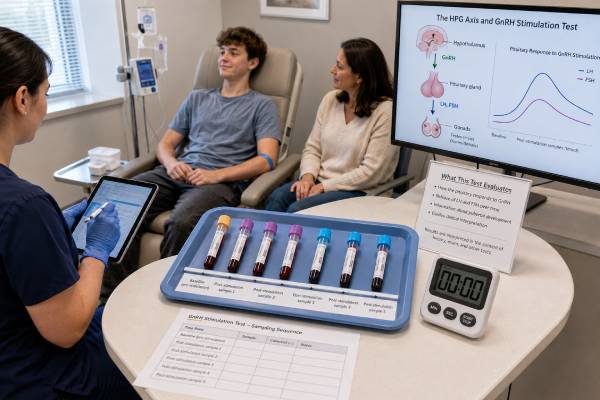 Understand the GnRH stimulation test for early or delayed puberty, how LH and FSH responses are interpreted, protocol limits, and the next steps after results.