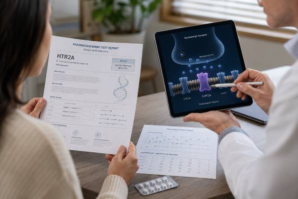 HTR2A Genetic Test: Antidepressant Response, Side Effects, and Results Understand HTR2A antidepressant testing, common variants, evidence for response and side effects, report limitations, and why current guidelines recommend no HTR2A-based action.