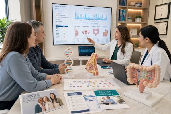 Hereditary Cancer Genetic Screening Test: BRCA1/BRCA2, Lynch Syndrome, APC, and Results Understand hereditary cancer screening for BRCA1/BRCA2, Lynch syndrome, and APC, including test selection, positive and negative results, VUS findings, and family risk.