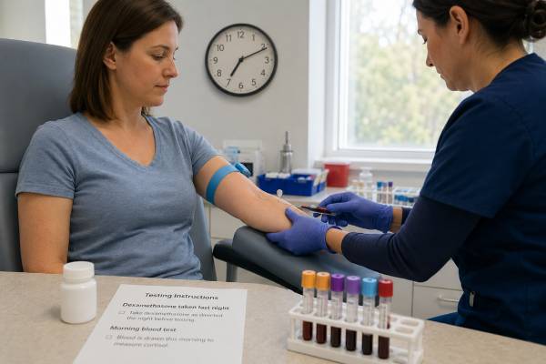 High-Dose Dexamethasone Suppression Test: Cushing Disease and Results Learn how the high-dose dexamethasone suppression test is used in ACTH-dependent Cushing syndrome, what 50% cortisol suppression means, and why other localization tests are often needed.