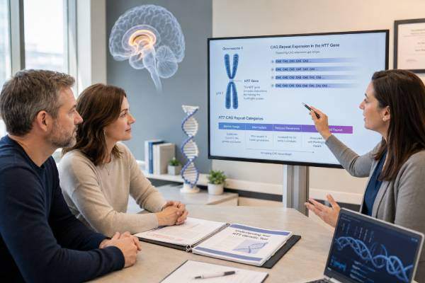 Huntington Disease Genetic Test HTT CAG Repeats, Risk, and Results Learn how the Huntington disease genetic test measures HTT CAG repeats, what each result range means, and how predictive testing, inheritance, and follow-up work.