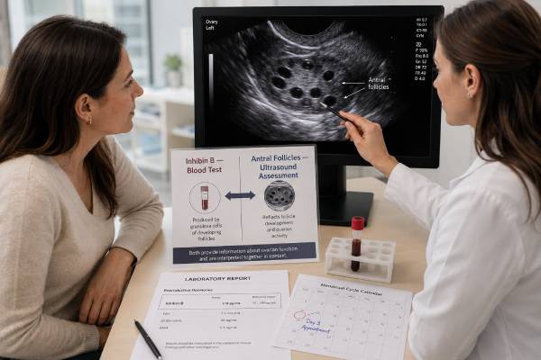 Learn how an inhibin B test reflects follicle activity and ovarian reserve, what high or low results may mean, and why timing and other fertility tests matter.