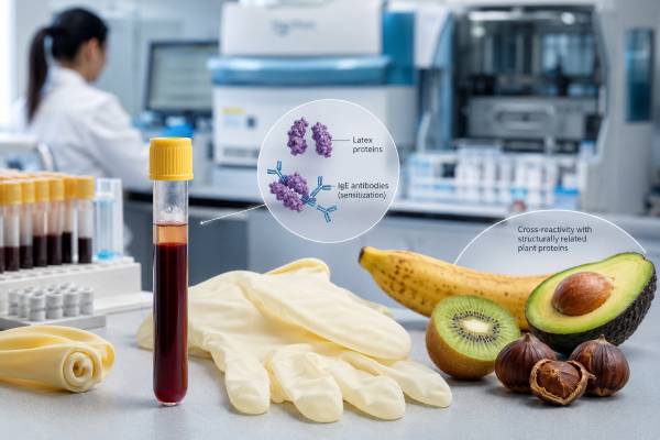 Learn what a latex IgE test measures, how to interpret positive or negative results, when component testing helps, and how latex–fruit cross-reactivity affects diagnosis.