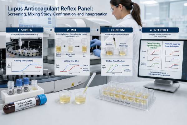 Understand how a lupus anticoagulant reflex panel uses screening, mixing, and confirmation tests, how to read the report, and why medication can interfere.