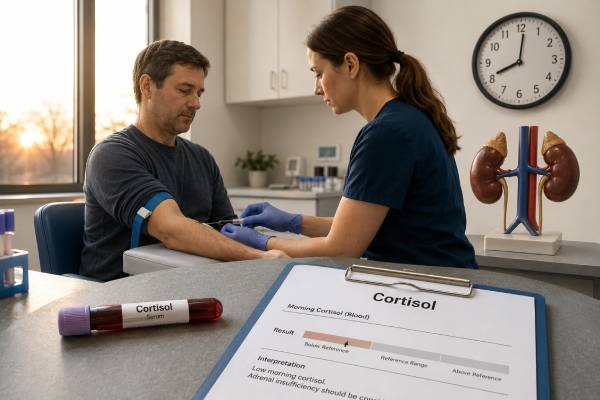 Learn how an 8–9 a.m. cortisol test screens for adrenal insufficiency, what low and intermediate results mean, how ACTH helps identify the cause, and when stimulation testing is needed.