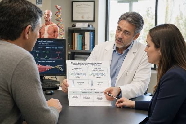 Myotonic Dystrophy Genetic Test DMPK, CNBP Repeat Expansions, and Results Learn how DMPK and CNBP repeat-expansion tests diagnose myotonic dystrophy types 1 and 2, explain result ranges, inheritance, limitations, and medical follow-up.
