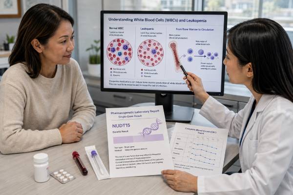 NUDT15 Genetic Test: Thiopurine Toxicity, Leukopenia Risk, and Results Understand NUDT15 test results, thiopurine leukopenia risk, and how normal, intermediate, or poor metabolizer status can affect mercaptopurine, azathioprine, and thioguanine starting doses.