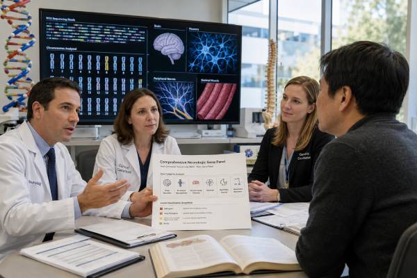 Understand how neurologic genetic panels test brain, nerve, and muscle genes, what positive, VUS, carrier, and negative results mean, and when other tests are needed.