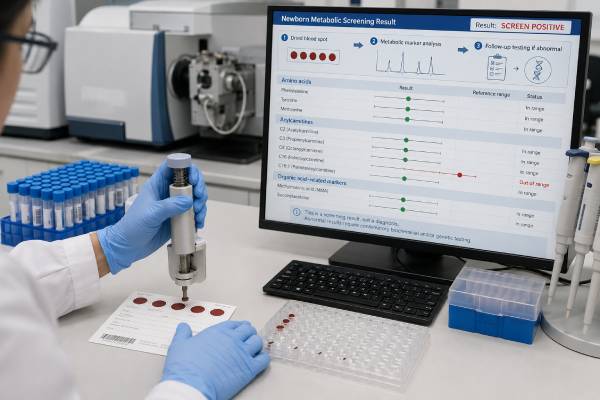 Newborn Screening Genetic Test: Inherited Metabolic Disorders and Results Understand newborn screening for inherited metabolic disorders, including blood-spot markers, abnormal results, time-critical follow-up, confirmatory tests, and genetics.