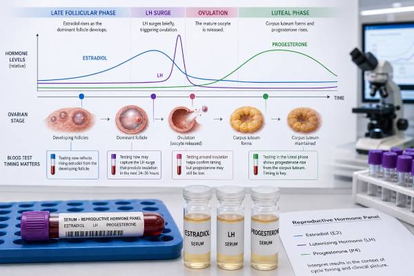Ovulation Blood Test Panel: LH Surge, Progesterone, Estradiol, and Results Understand how LH, progesterone, and estradiol blood tests track ovulation, when each test should be timed, and what high, low, or mismatched results mean.