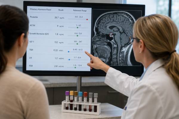 Pituitary Tumor Hormone Panel: Prolactin, ACTH, GH, IGF-1, TSH, LH, FSH, and Results Learn how a pituitary tumor hormone panel evaluates prolactin, ACTH, cortisol, GH, IGF-1, TSH, LH, and FSH for secreting tumors, deficiencies, and mass effects.