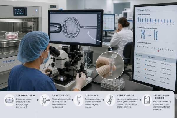 Preimplantation Genetic Testing (PGT): IVF Embryo Testing and Results Learn how PGT works in IVF, including PGT-A, PGT-M, and PGT-SR, embryo biopsy, result terms, limitations, transfer decisions, costs, and prenatal follow-up.