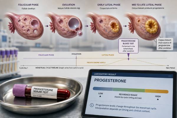 Progesterone Blood Test: High, Low, Normal Range, Ovulation, and Results Understand progesterone blood test timing, normal ranges, ovulation thresholds, and possible causes of high or low results in menstrual cycles, fertility care, and pregnancy.