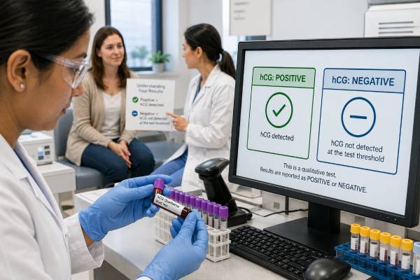 Understand qualitative hCG blood test results, including positive, negative, borderline, early pregnancy timing, false results, and when quantitative testing is needed.