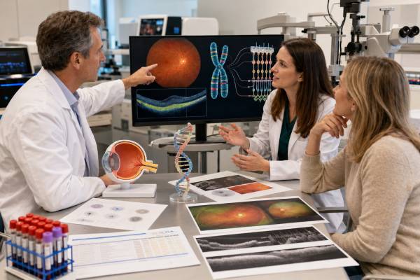 Understand retinitis pigmentosa genetic testing, inherited retinal disease genes, inheritance patterns, syndromic risks, and positive or uncertain results.