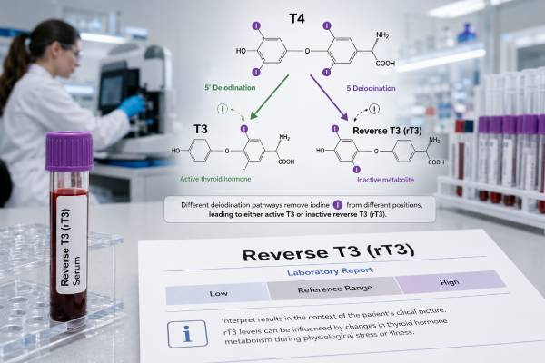 Reverse T3 (rT3) Test: High, Low, Normal Range, and Thyroid Conversion Understand reverse T3 testing, including high and low results, assay ranges, illness effects, thyroid conversion claims, and why TSH and free T4 matter more.