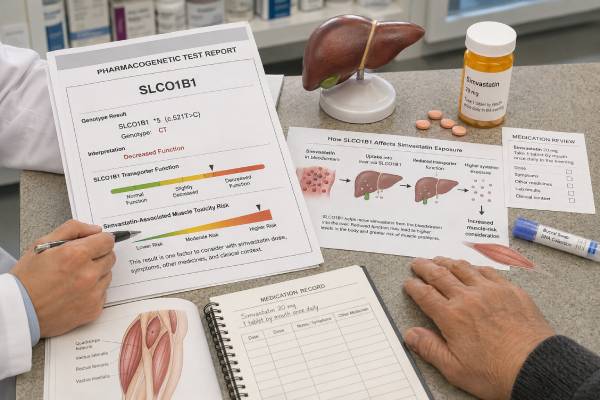 SLCO1B1 Genetic Test: Statin Muscle Risk, Simvastatin, and Results Learn what an SLCO1B1 genetic test reveals about simvastatin exposure and statin muscle-risk, how results are reported, and how clinicians may use them safely.