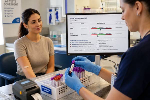 Understand SHBG testing in women, including high and low causes, PCOS patterns, total versus free testosterone, birth control effects, preparation, calculations, and follow-up.