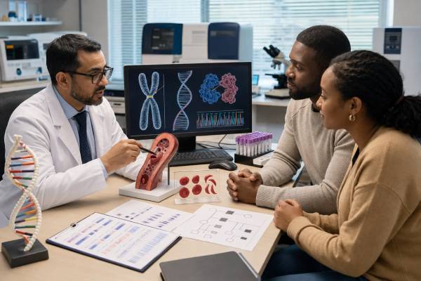 Learn how HBB genetic testing distinguishes sickle cell trait from HbSS, HbSC, and sickle beta-thalassemia and clarifies newborn and family results.