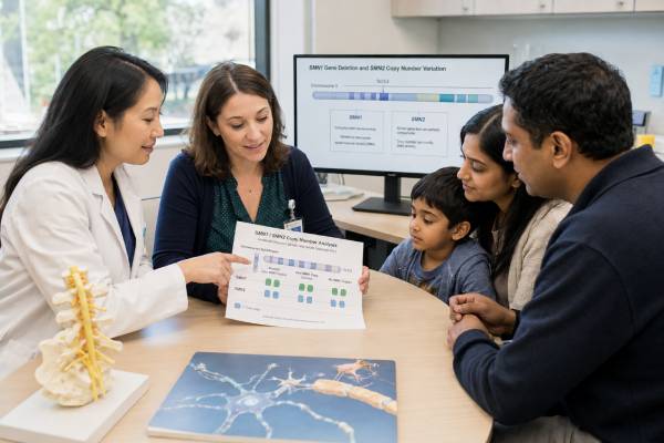 Spinal Muscular Atrophy (SMA) Genetic Test: SMN1, SMN2 Copy Number, and Results Understand SMA genetic testing, including SMN1 and SMN2 copy number, silent-carrier risk, newborn screening, diagnostic results, and family next steps.