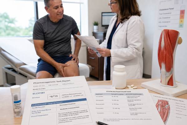 Statin Pharmacogenetic Test: SLCO1B1, Muscle Pain Risk, and Results Understand how a statin pharmacogenetic test uses SLCO1B1, ABCG2, and CYP2C9 results to assess muscle-risk and guide safer, effective statin choices.