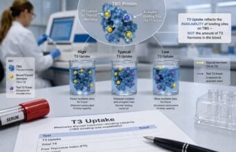 T3 Uptake Test: Thyroid Hormone Binding, TBG, High and Low Results Learn what the T3 uptake test measures, why high or low results reflect TBG and hormone binding, how FTI is calculated, and which modern tests help.