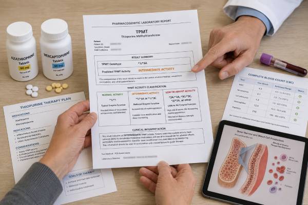 TPMT Genetic Test: Thiopurine Toxicity, Azathioprine, Mercaptopurine, and Results Learn how a TPMT genetic test predicts azathioprine and mercaptopurine toxicity risk, how metabolizer results guide starting doses, and why NUDT15 and blood monitoring still matter.