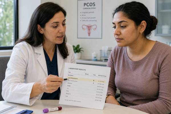 Understand testosterone testing in women, including high levels, PCOS and hair-growth patterns, total versus free results, SHBG, accurate testing, causes, and treatment.