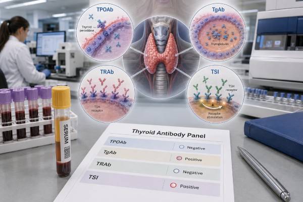 Thyroid Antibody Panel: TPOAb, TgAb, TRAb, TSI, and Results Understand TPOAb, TgAb, TRAb, and TSI results, including Hashimoto and Graves patterns, normal thyroid function, pregnancy, and cancer follow-up.