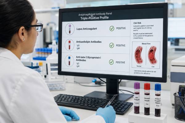 Learn what triple-positive antiphospholipid antibodies mean, why the profile is considered high risk, how persistence is confirmed, and how it may affect anticoagulation, pregnancy, and clot prevention.