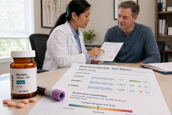 Warfarin Pharmacogenetic Test: CYP2C9, VKORC1, CYP4F2, Dose, and Results Understand how a warfarin pharmacogenetic test uses CYP2C9, VKORC1, CYP4F2, and ancestry-aware results to estimate dose while INR monitoring guides safe treatment.
